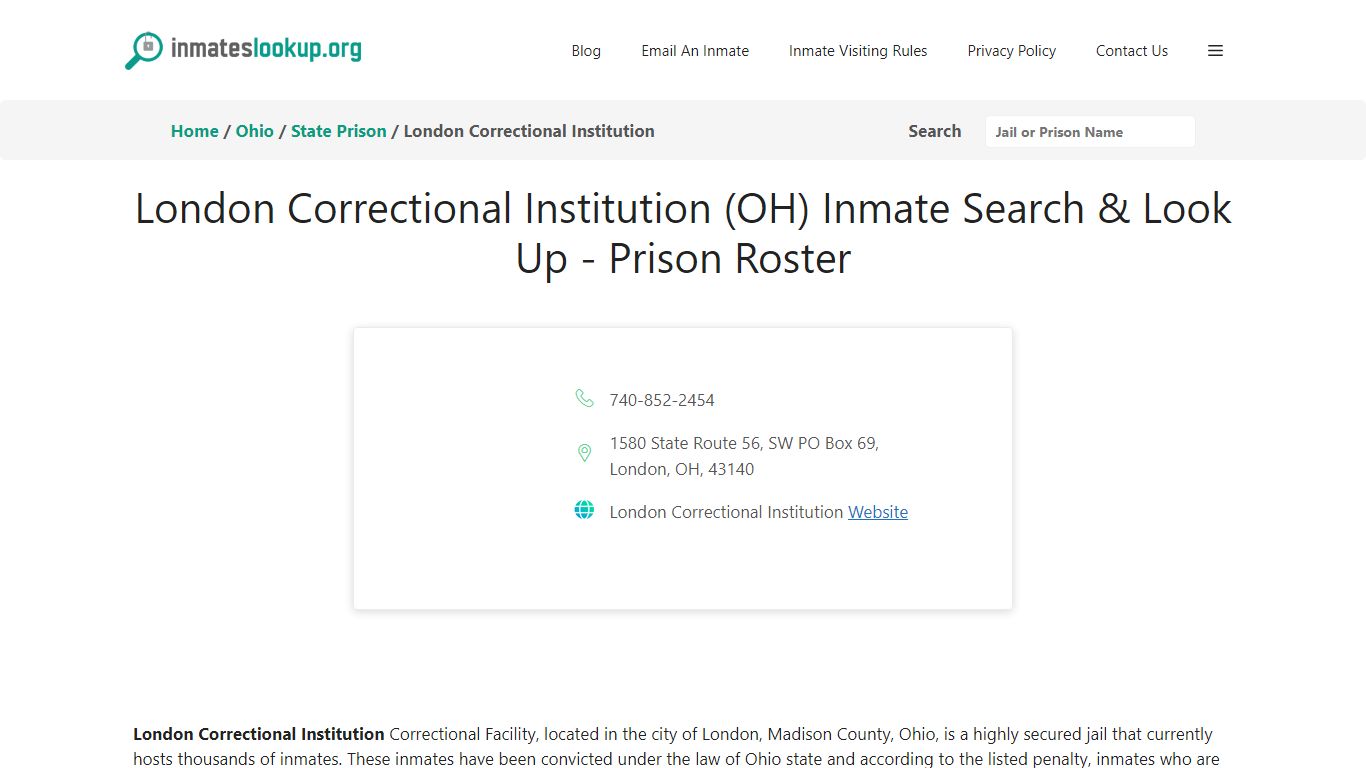 London Correctional Institution (OH) Inmate Search & Look Up - Prison ...